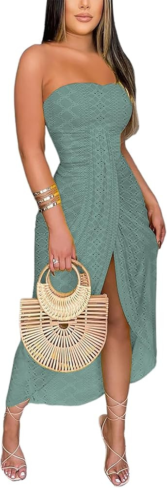 CHICME Women's Strapless Maxi Bodycon Dresses Wrap Asymmetrical Beach Maxi Long Dress Beach Sunse... | Amazon (US)