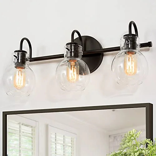 Bathroom Light Fixtures, 3-Light Black Vanity Light, Modern Farmhouse Bathroom Lighting with Clea... | Walmart (US)