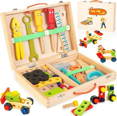 Bravmate Kids Tool Set, Wooden Montessori Toddler Tool Kit with A Box, Educational Toys for 2 3 4... | Amazon (US)