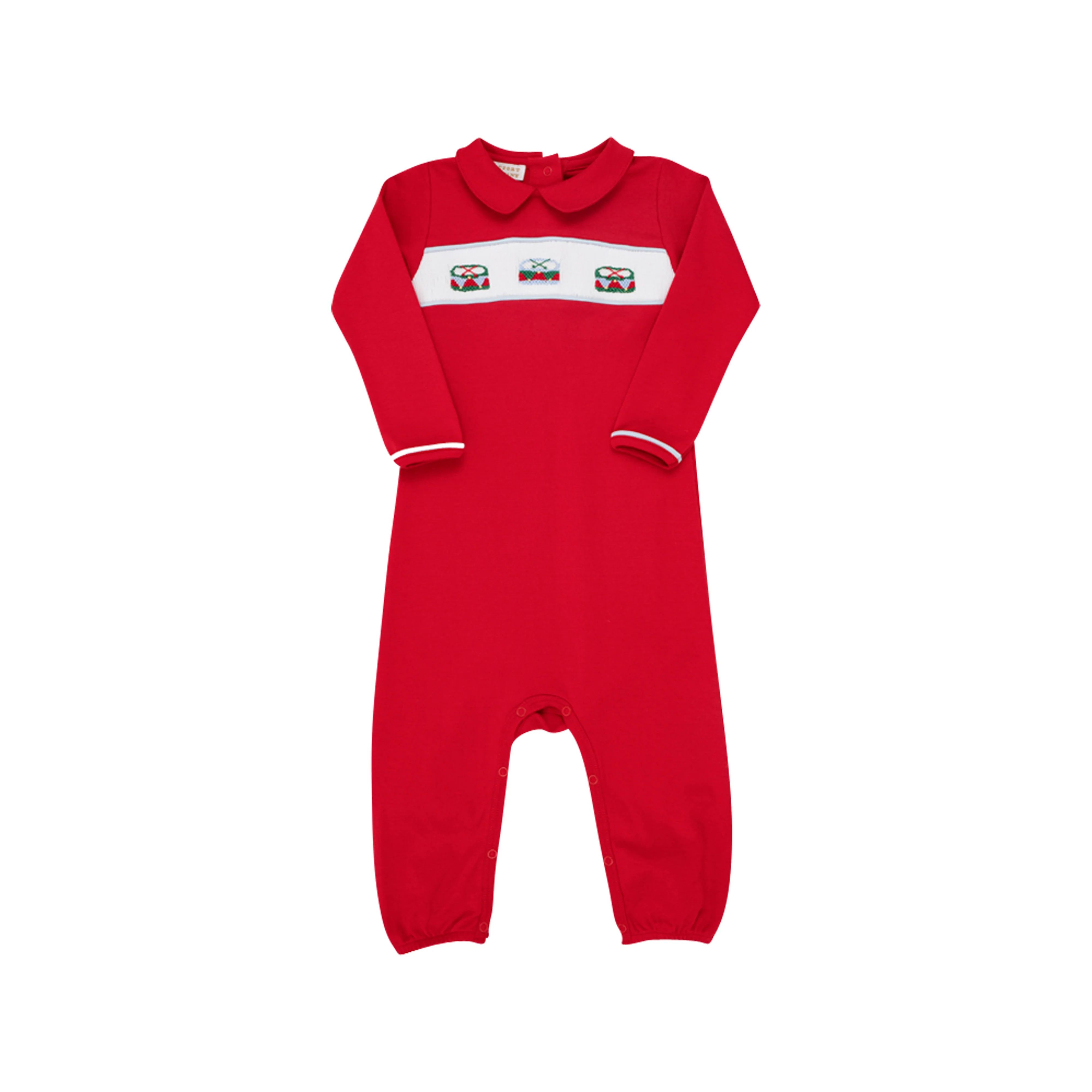 Rigsby Romper - Richmond Red with Buckhead Blue & Drum Smocking | The Beaufort Bonnet Company