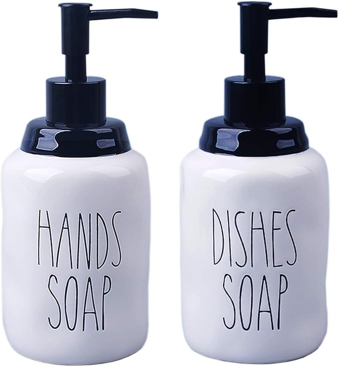 Dishes and Hands Soap Dispenser Set – Farmhouse Style Ceramic Liquid Dispenser Bottles, Perfect... | Amazon (US)