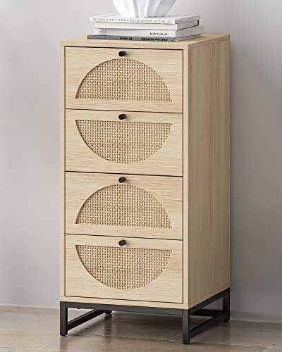 Rophefx Cabinet with 4 Rattan Storage Drawers, Wooden Bedside Table with Metal Base, Storage Cabi... | Amazon (US)