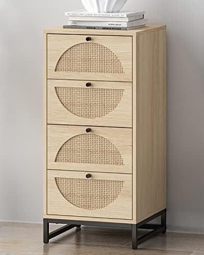 Rophefx Cabinet with 4 Rattan Storage Drawers, Wooden Bedside Table with Metal Base, Storage Cabi... | Amazon (US)