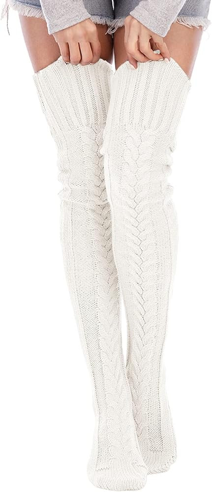 SherryDC Women's Cable Knit Thigh High Socks Winter Boot Stockings Extra Long Over Knee High Leg ... | Amazon (US)
