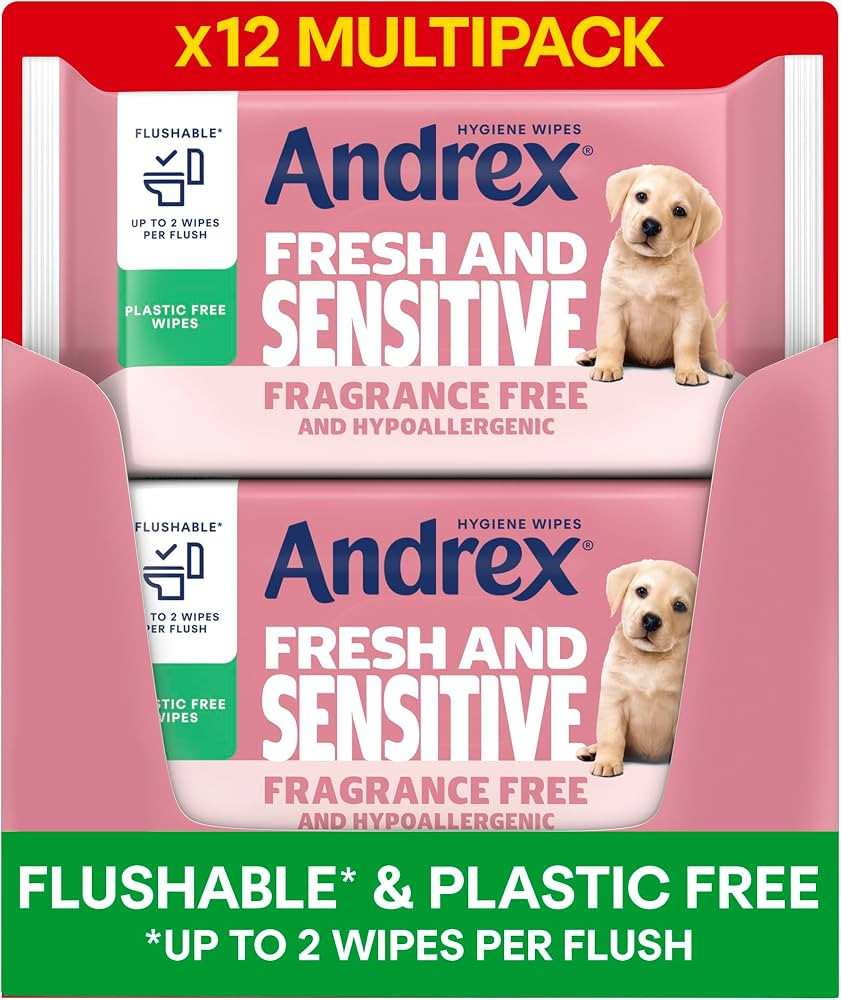 Andrex Fresh & Sensitive Hygiene Wipes, 12 Pack; Flushable Moist Toilet Tissue, Hypoallergenic an... | Amazon (UK)