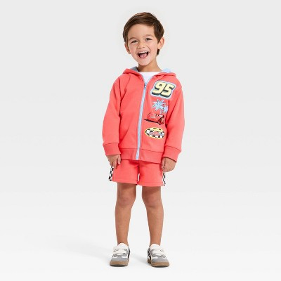Toddler Boys' 2pc Disney Cars Lightning McQueen Zip-up Hoodie & Shorts Set - Red 3T | Target
