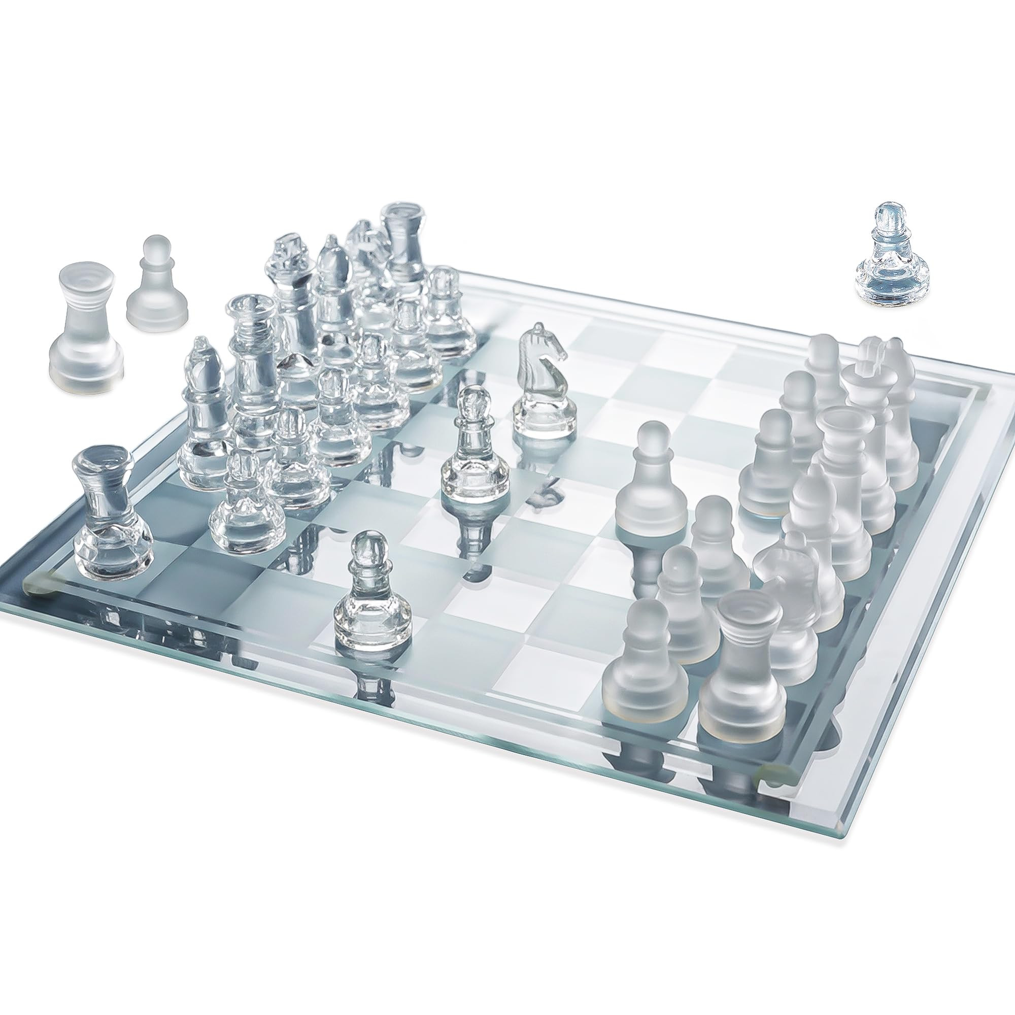 Gamie Premium Glass Chess Set, 12 Inch - Elegant Design - Durable Build - 32 Frosted and Clear Pi... | Amazon (US)