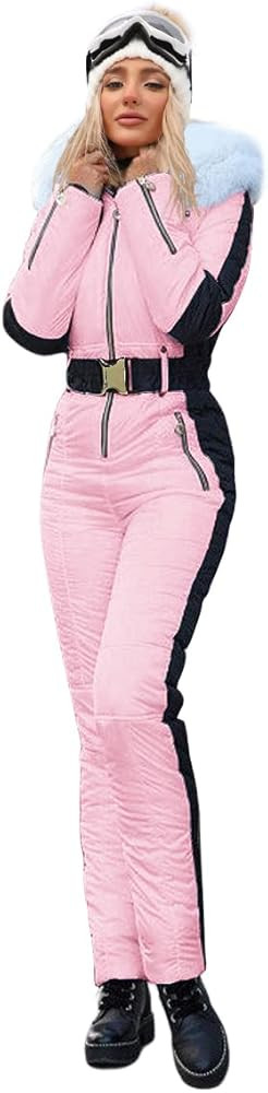 Zwurew Womens Winter Onesies Ski Suit Outdoor Sports Waterproof Snowsuit Fur Collar Ski Jumpsuit ... | Amazon (US)