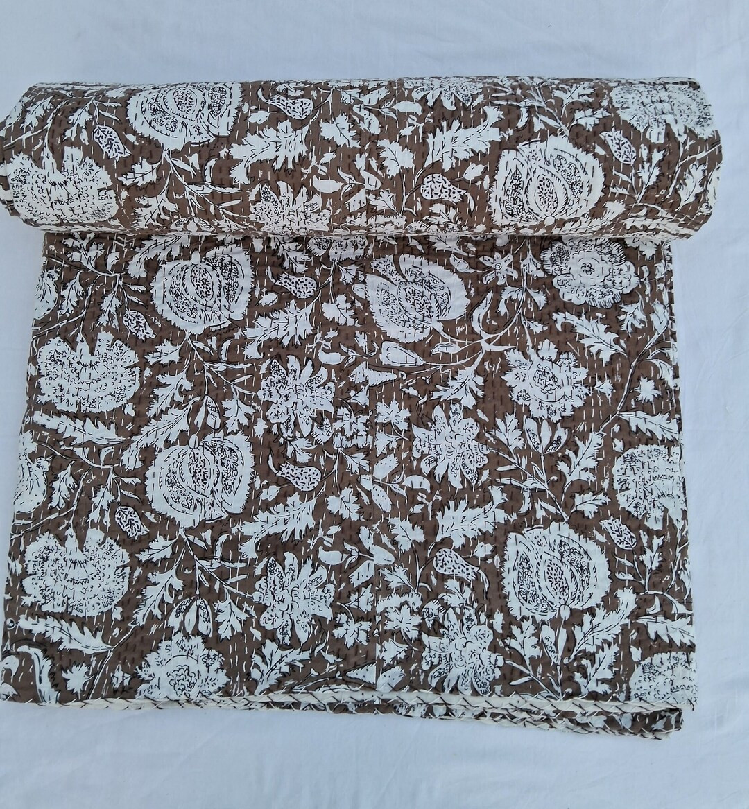Chocolate Dark Brown Kantha Quilt 2 Standard Size Pillow - Etsy | Etsy (US)