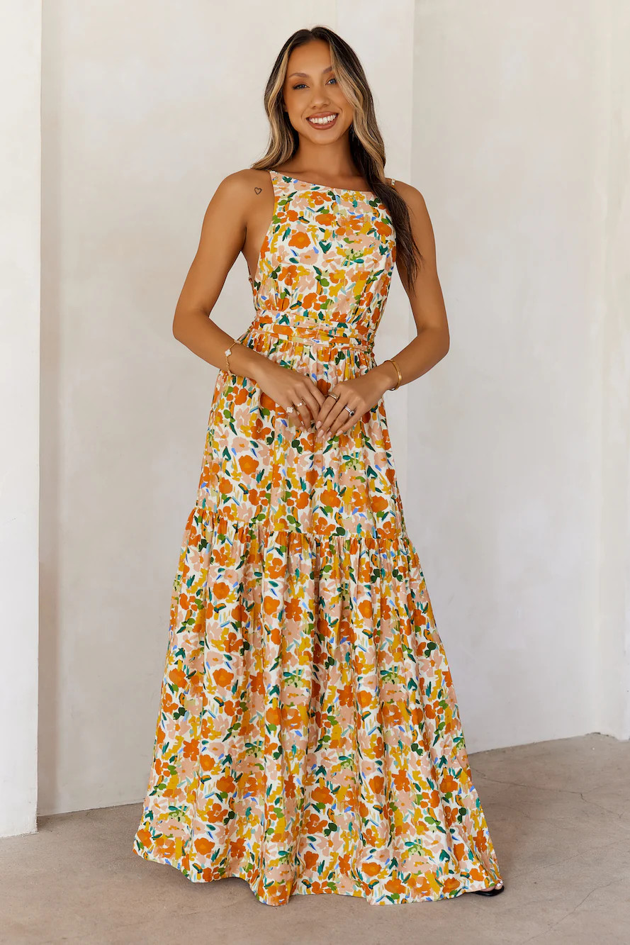 Floral Whispers Maxi Dress Orange | Hello Molly (US)