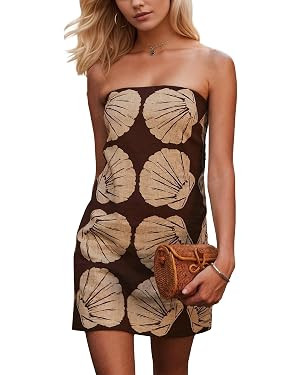 Women's Off Shoulder Strapless Mini Dress, Shell Print, Summer Casual Sleeveless Backless Outdoor... | Amazon (US)