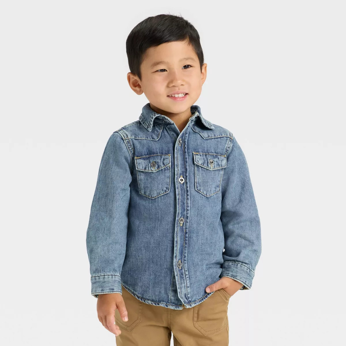Toddler Boys' Long Sleeve Denim Button-Up Jacket - Cat & Jack™ Dark Wash | Target