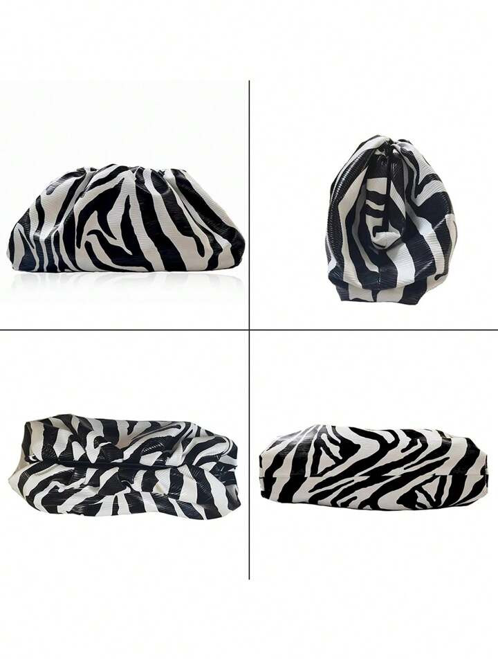 Fashion Day Clutch Dumpling Bag Zebra Holographic Cloud Bag Clip Purse Bag Women Pleated Pouch To... | SHEIN