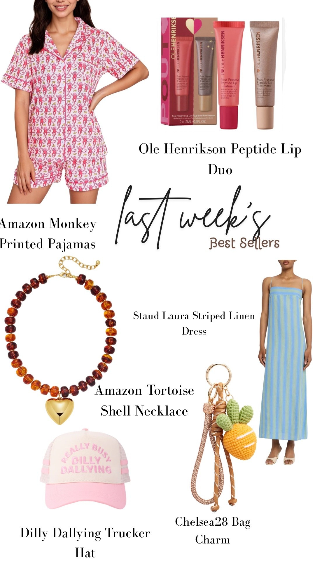 Best Sellers OTW.

Amazon Monkey Pajamas, Ole Henrikson Peptide Lip Duo, Amazon Beaded Chinky Heart Necklace, STAUD Laura Striped Linen Dress, Chelsea28 Bag Charm, Really Busy Dilly Dallying Trucker Hat

#LTKSeasonal
