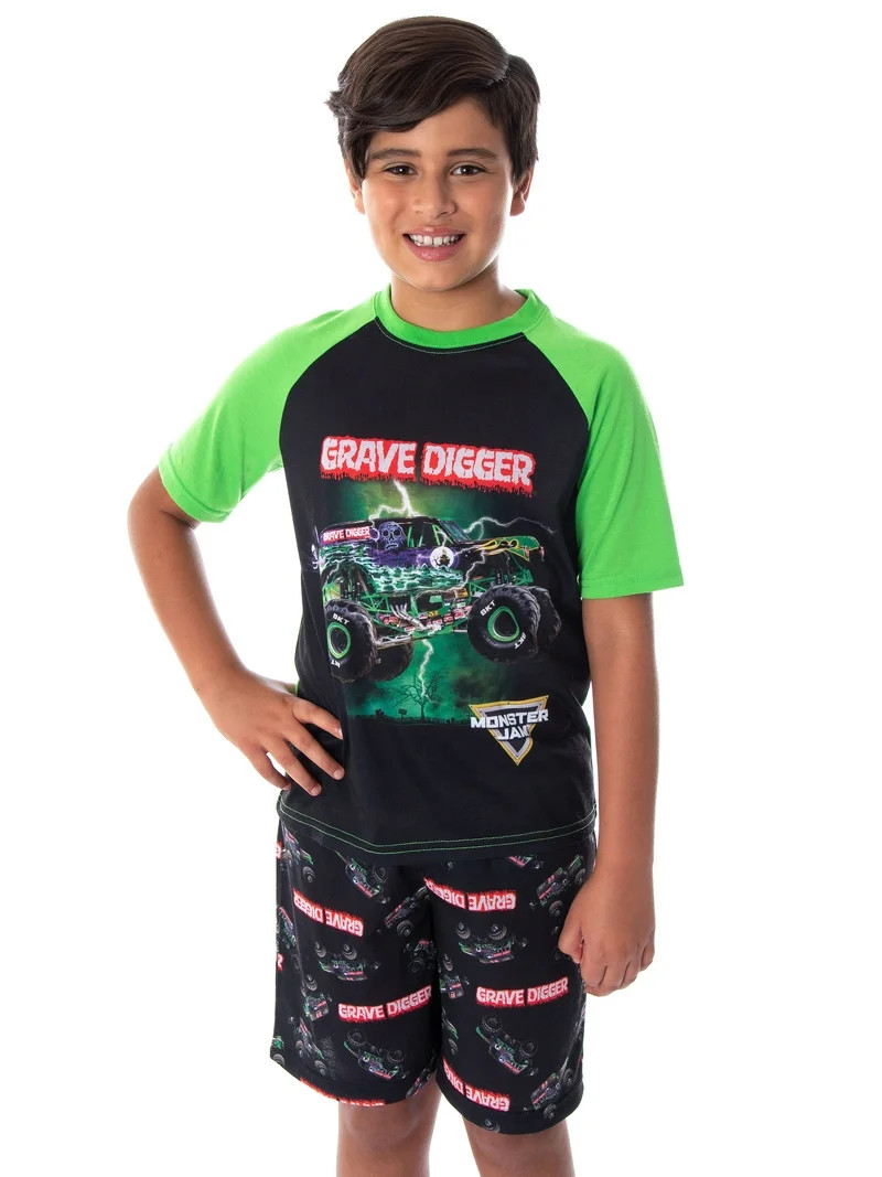 Monster Jam Boys' Grave Digger Monster Truck Shirt And Shorts Pajama Set | Walmart (US)