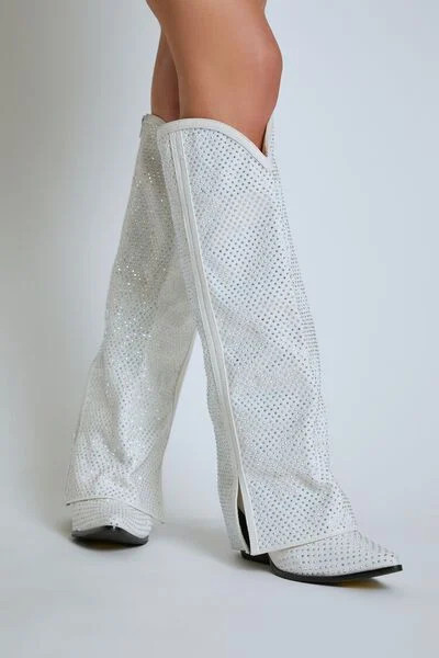 Rhinestone Denim Overlay Boots | Forever 21