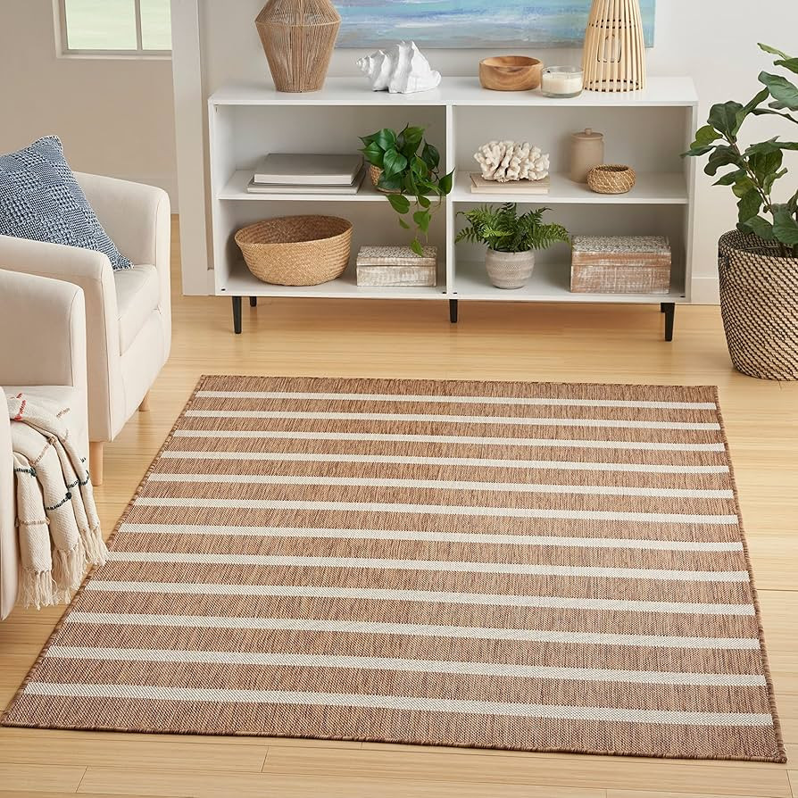 Nourison Positano Indoor/Outdoor Jute Ivory 5' x 7' Area Rug, Easy Cleaning, Non Shedding, Bed Ro... | Amazon (US)