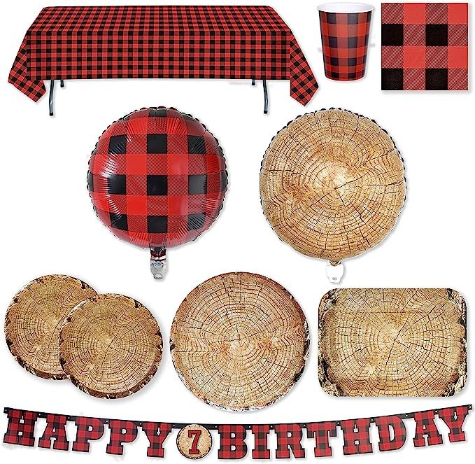 Lumberjack Buffalo Plaid Party for 24 Guests! Deluxe Kit has 24 ea. 11" Rectangle Plates, 7" Plat... | Amazon (US)