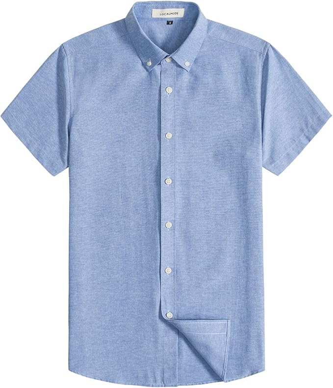 LOCALMODE Men's Casual Slim Fit Short Sleeve Button Down Solid Oxford Dress Shirt… | Amazon (US)