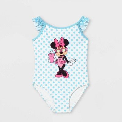 Toddler Girls' Disney Minnie One Piece Swimsuit - Light Blue | Target
