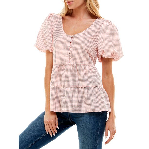 June & Hudson Women's Juniors Puff Sleeve Top - Walmart.com | Walmart (US)