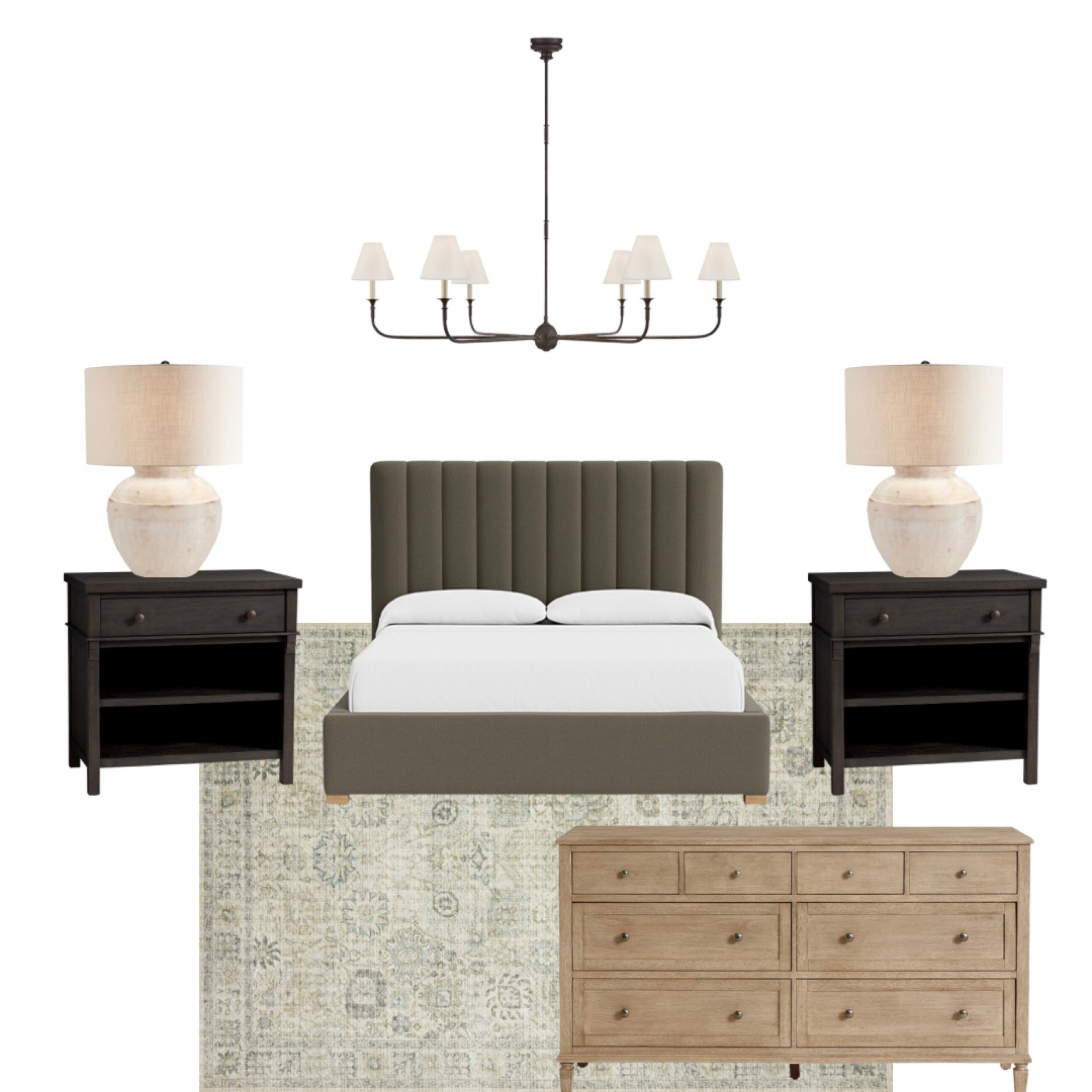 Master bedroom, McGee &co, pottery barn, loloi rug, dresser, chandelier 

#LTKhome #LTKFind