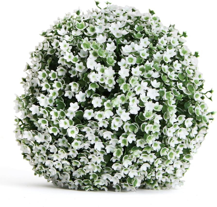 3rd Street Inn Small Baby's Breath Topiary Ball - Artificial Plant Set - Indoor/Outdoor Wedding P... | Amazon (US)