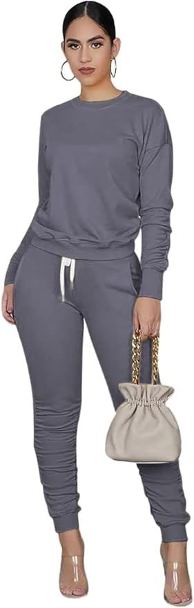 OCEANLUX Women's Two Piece Three Pcs Outfit Joggers Sets Long Sleeve Tracksuit Sweatpants Workout... | Amazon (US)