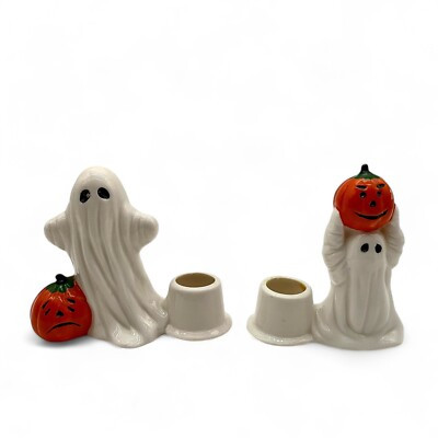 Halloween Ghost Pumpkin Midwest Ceramic Candle Holder Pair Vintage Decor  | eBay | eBay US