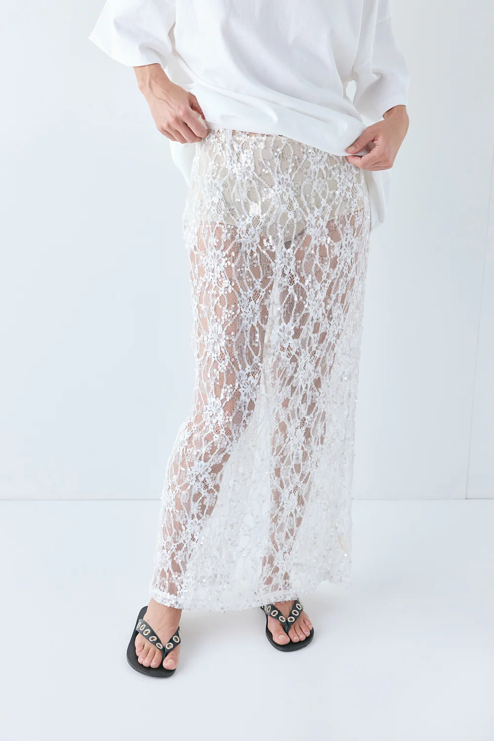 Devyn Sequin Midi Skirt White | VRG Grl