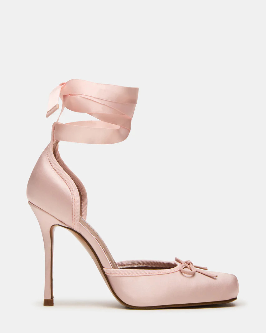 LARINA Pink Satin Square-Toe Stiletto Pump Lace-Up Women's Heel | Steve Madden (US)