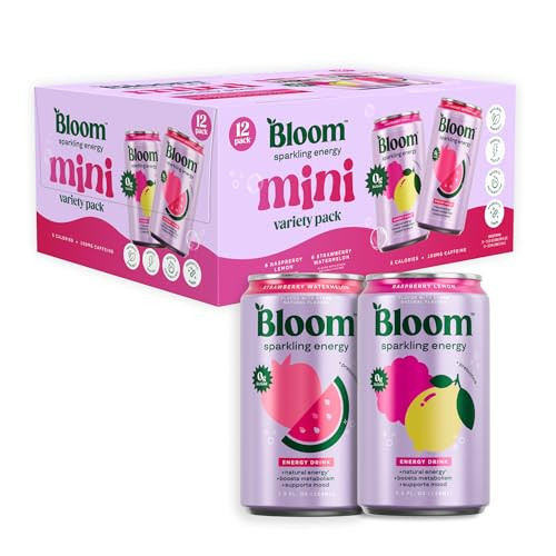 Bloom Nutrition Sparkling Energy Drink Minis, Raspberry Lemon & Strawberry Watermelon, 7.5oz 12 Pack | Amazon (US)