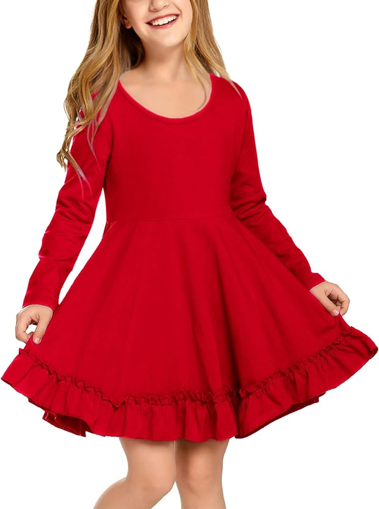 Arshiner Girls Dress Long Sleeve A Line Twirly Skater Loose Casual/Party Dresses with Pocket | Amazon (US)