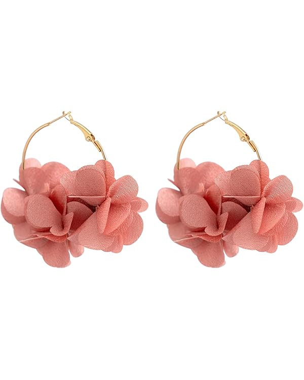 Bohemia Fabric Rose Flower Hoop Earrings For Women Girls,Colorful Floral Dangle Earrings Fashion ... | Amazon (US)