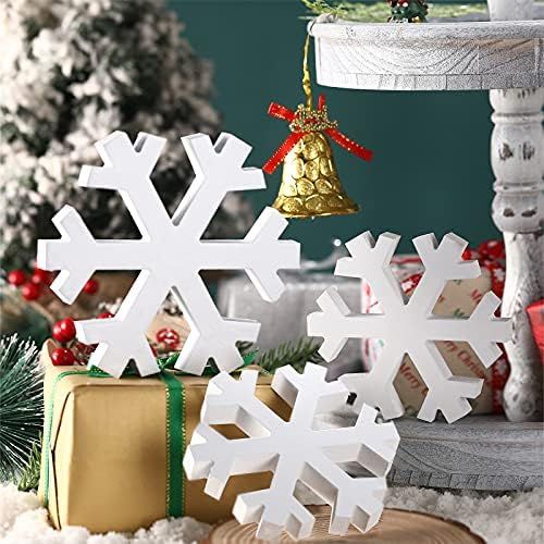 3 Pieces Christmas Wooden Snowflakes Block Snowflake Tabletop Decor Winter Wooden Snowflake Cente... | Amazon (US)