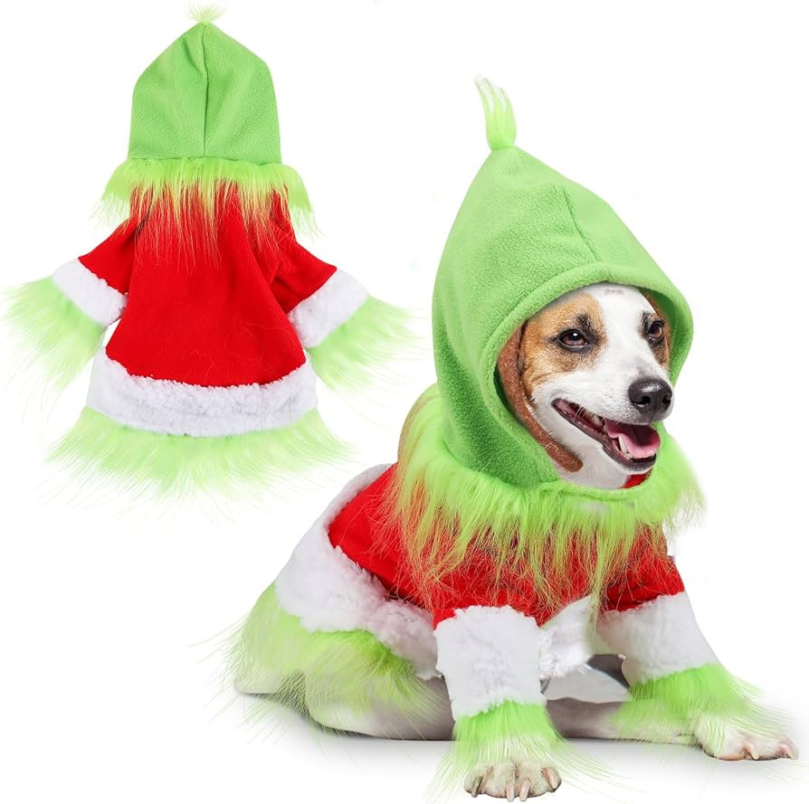 Abbylike Dog Christmas Outfit Holiday Pet Character Green Hoodie Shirt with Hat for Dogs and Cats... | Amazon (US)
