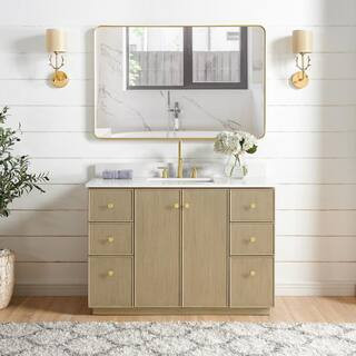 ROSWELL Oza 48 in. W x 22 in. D x 33.9 in. H Single Sink Bath Vanity in Natural Oak with White Qu... | The Home Depot