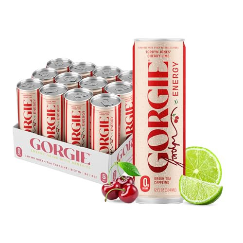 GORGIE Jordyn Jones Cherry Lime, Sugar-Free Natural Energy Drink Sparkling, Healthy Energy Drinks - Green Tea, Biotin, B Vitamins -150mg Caffeine, Vegan, & Low Calorie (Pack of 12) | Amazon (US)