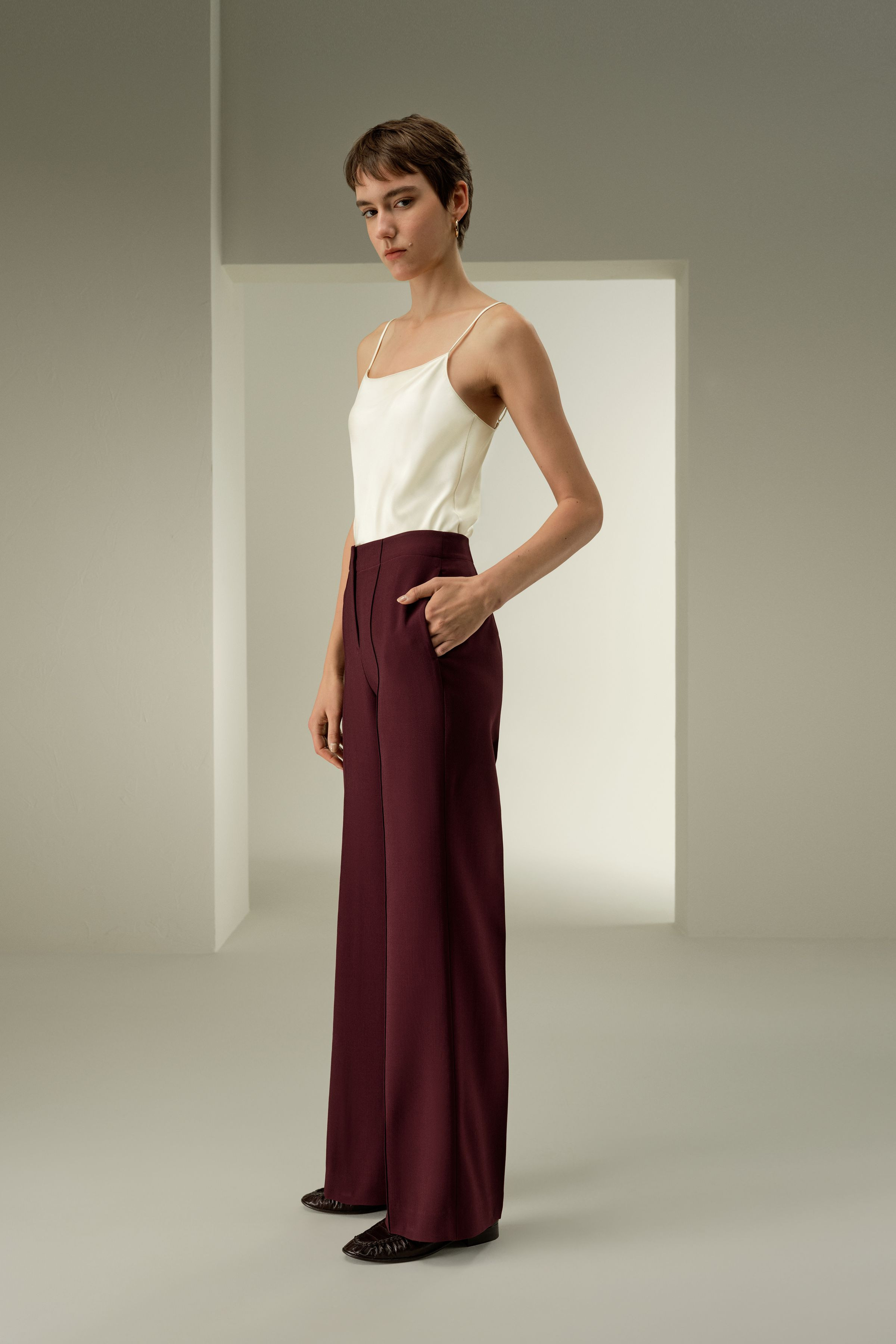 Silk-Wool Twill Flare Pants | LilySilk