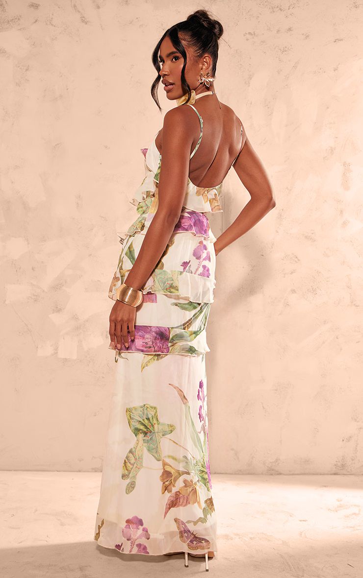 Multi Floral Chiffon Extreme Frill Maxi Dress | PrettyLittleThing UK