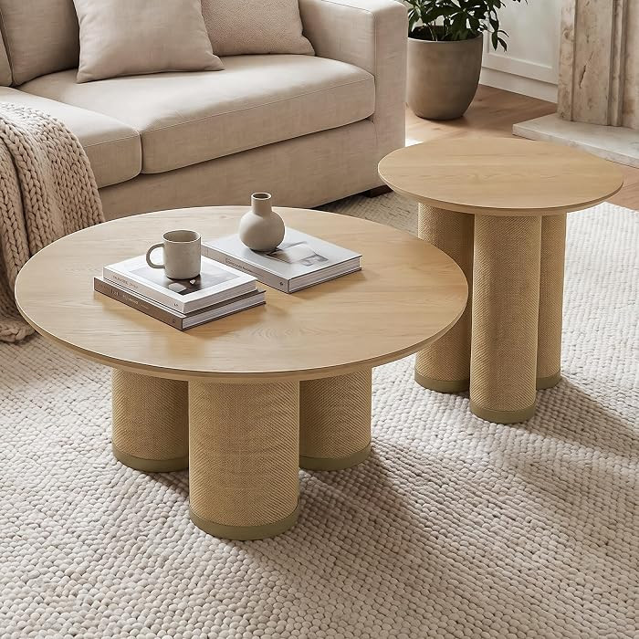 Juego de 2 mesas auxiliares redondas anidables y mesa auxiliar, juego de mesa auxiliar de madera ... | Amazon (US)