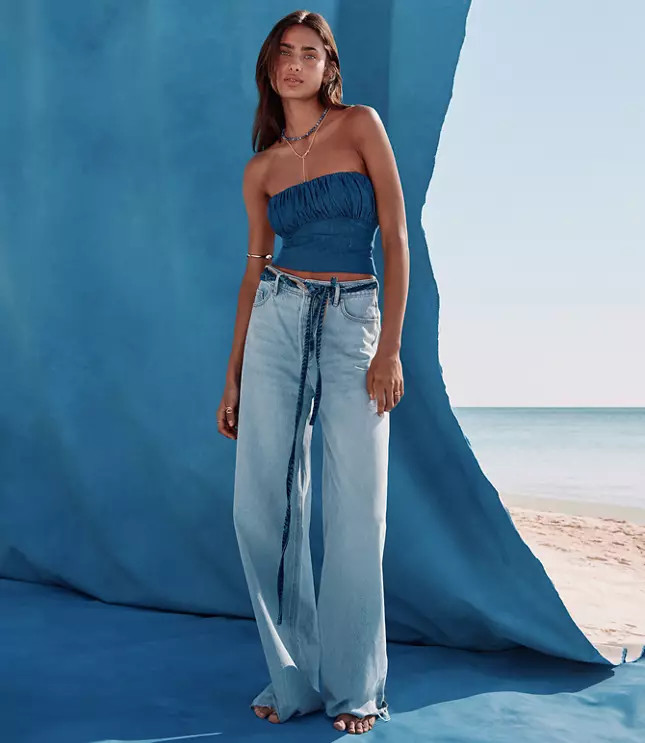 Rivete Tall Fresh Cut High Rise Relaxed Wide Leg Jeans in Wave Wash | LOFT