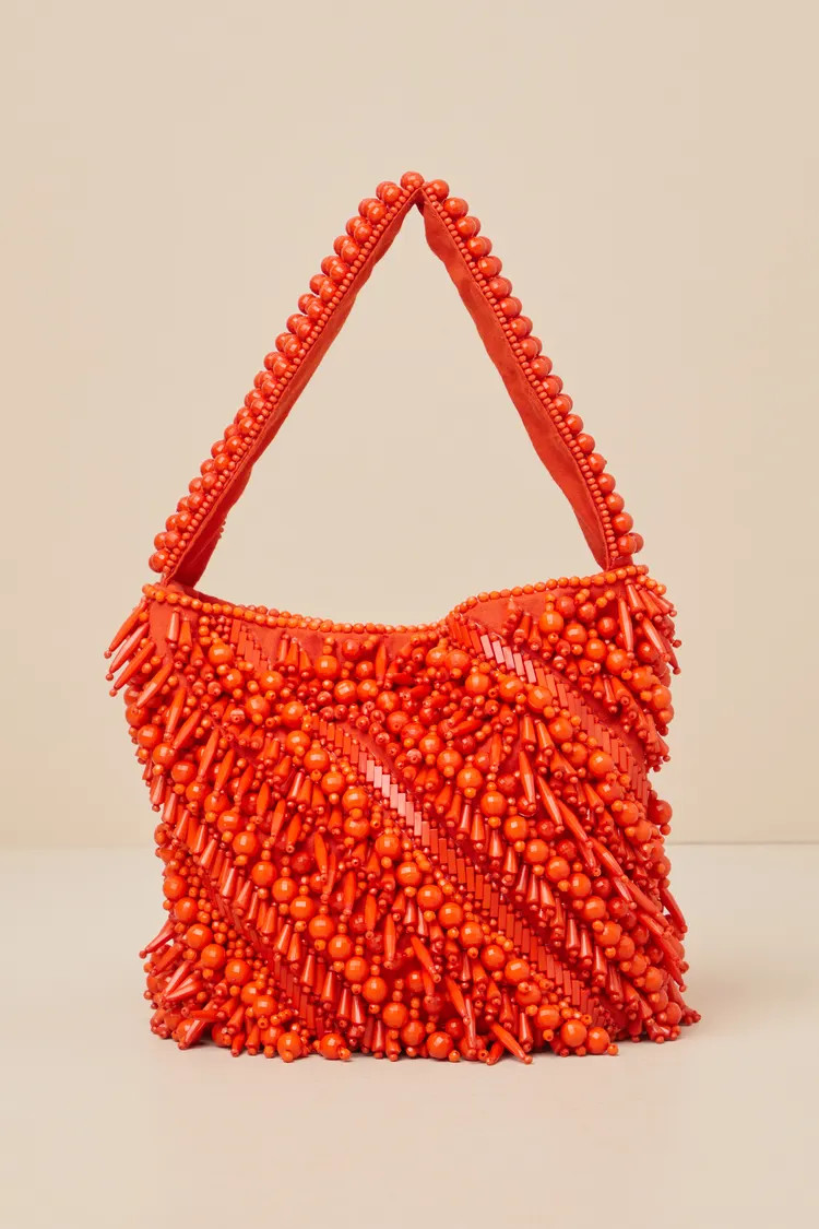 Vibrant Addition Orange Beaded Bucket Bag | Lulus