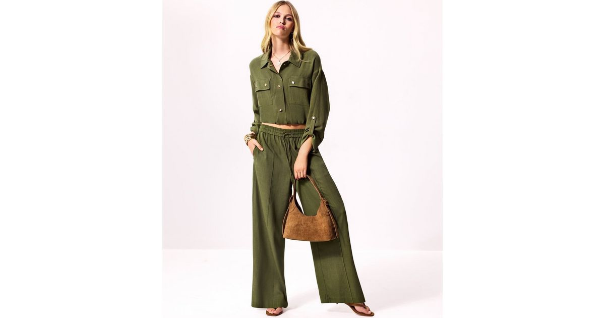 Women's Dark Khaki Woven Button Detail Collared Jacket New Look | New Look (UK)
