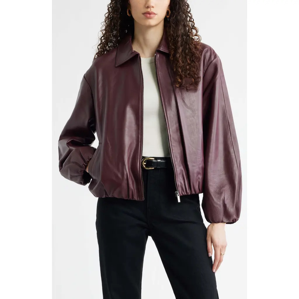 Nordstrom Bubble Hem Leather Jacket in Burgundy Andorra at Nordstrom, Size Large | Nordstrom