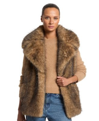 Michael Kors Women's Faux-Fur Long Vest - Dark Camel | Macy's