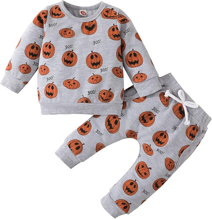 Unisex Baby Girl Boy Halloween Outfits Pumpkin Long Sleeve Sweatshirt Top Pocket Drawstring Pants... | Amazon (US)