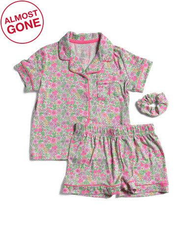 Girls 2pc Floral Pajama Set With Scrunchie | TJ Maxx