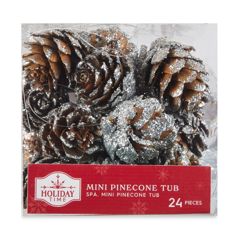 Holiday Time Silver Pinecones, 4.6 inch, 24 Count | Walmart (US)