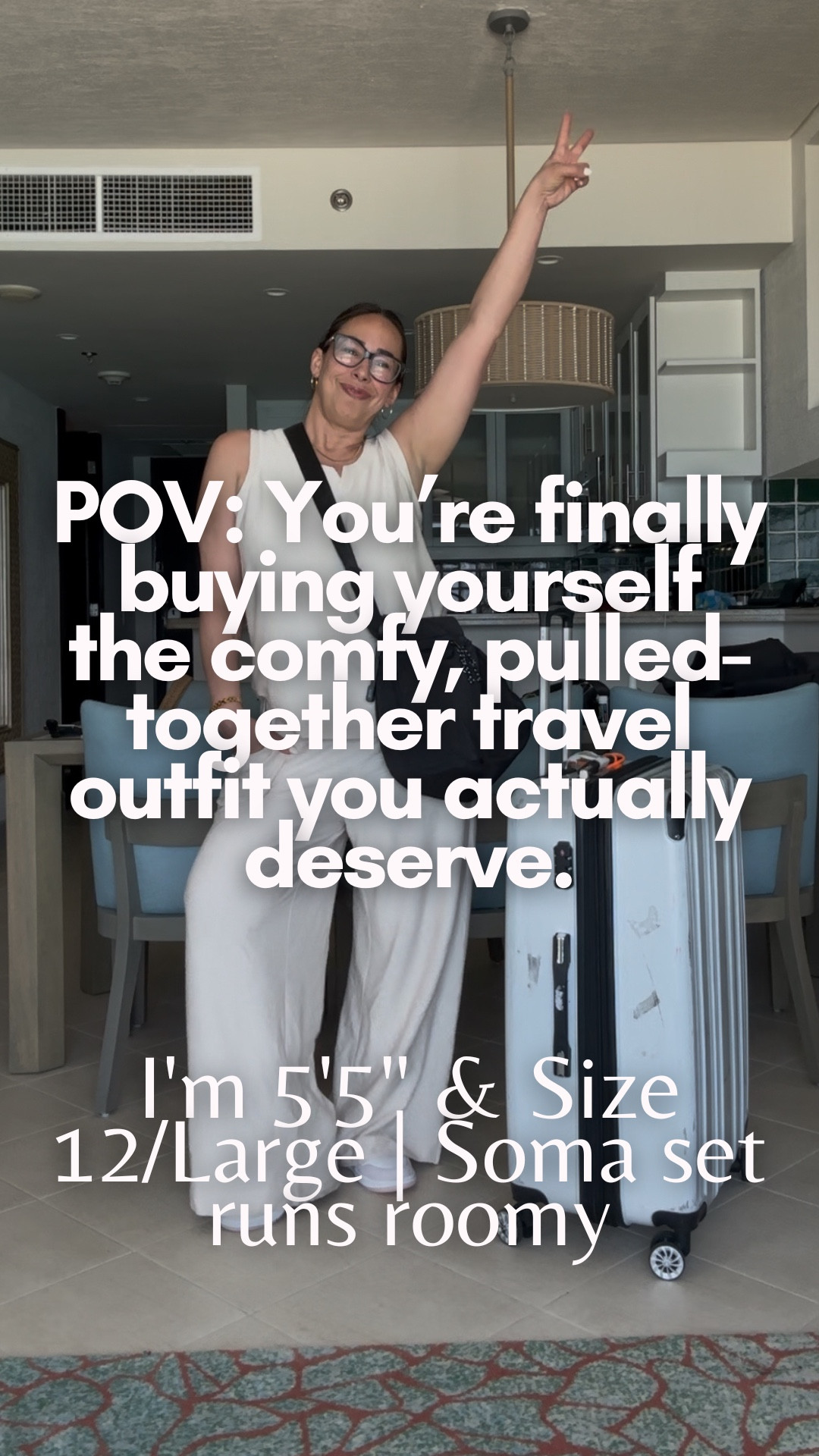 I used to just grab whatever for travel days.
Now I’m choosing outfits that feel good on my body and still look pulled together.
This Soma Crinkle Knit lounge set is soft, lightweight, and actually cute for long flights or travel days.
A little pricier than my usual Amazon finds — but honestly, I’m glad I got it.
Wearing a Large in both pieces, but I should’ve sized down in the pants — they definitely run big.
Paired it with Nike sneakers, my go-to Amazon crossbody, and my trusty white Amazon suitcase (yes, it’s dirty — I travel with it constantly 😅).
I’m 5'5" & Size 12/Large

#LTKSummerEdit #LTKU #LTKStyleTip